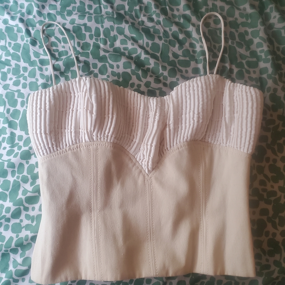 White Ribbed Bustier Camisole Top